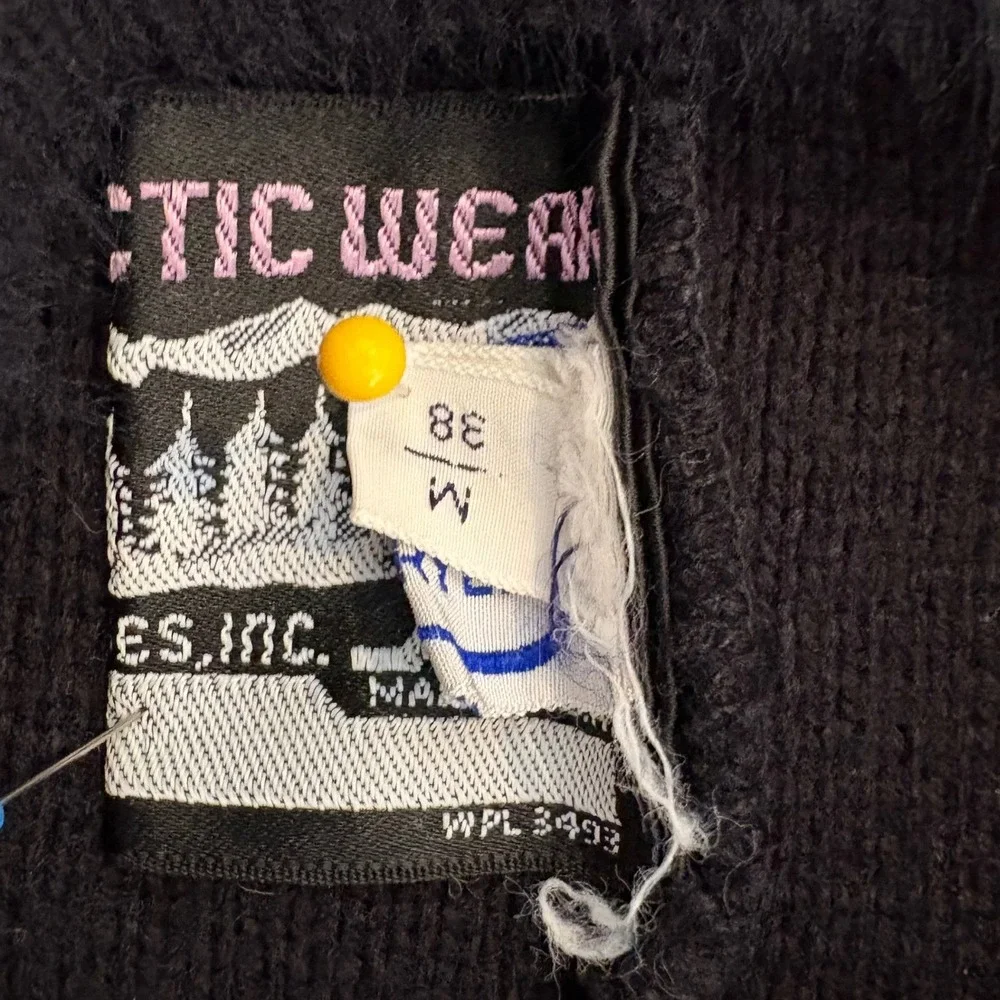 Vtg 70s Arcticwear Snowmobile Racing Sweater M 38 Black Gorpcore Moto Zip Back